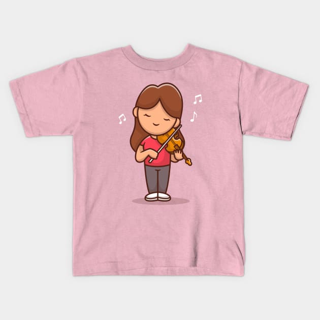 Cute Girl Playing Violin Kids T-Shirt by Catalyst Labs